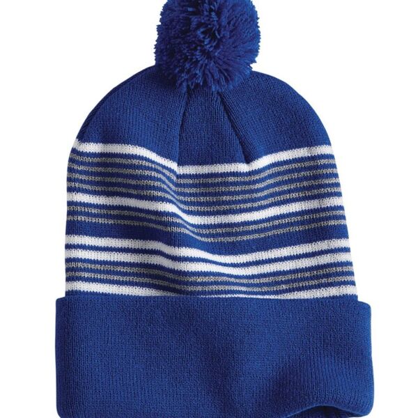 12" Striped Pom-Pom Knit Beanie Thumbnail